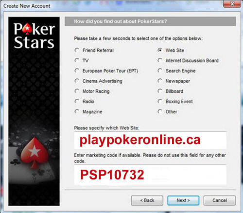 PokerStars Marketing Code Canada