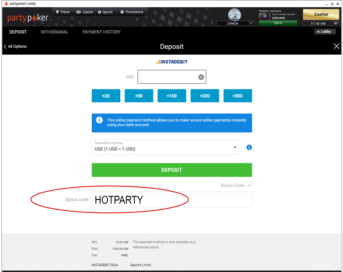 Party Poker Bonus Code